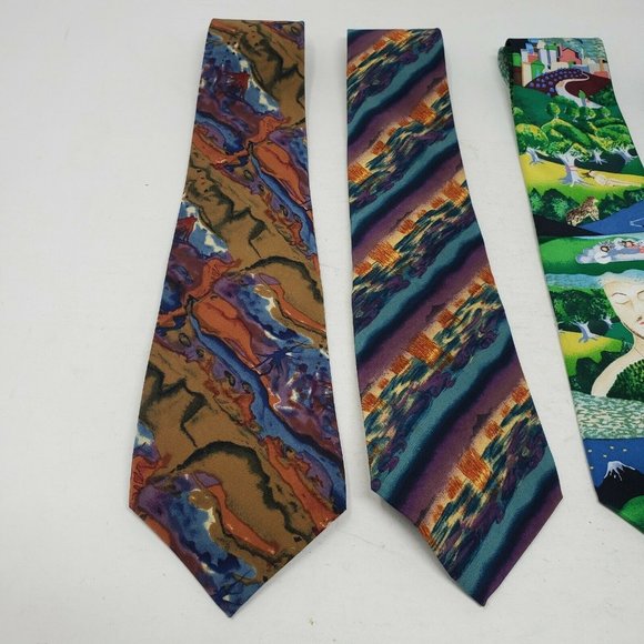 Vintage Lot of 4 J.Garcia Billy Joel Silk Neckties Mens 90s USA Books Music Art - Picture 2 of 5